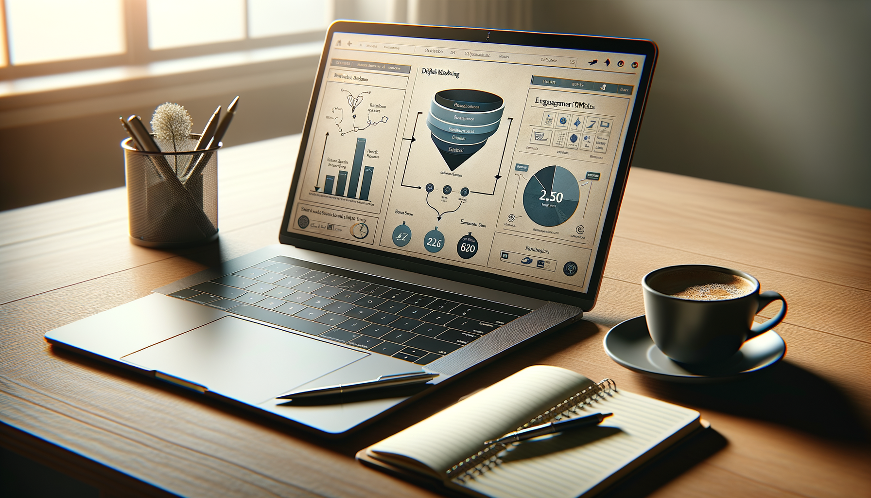 Pantalla con métricas de marketing digital y embudo de ventas durante una mentoría