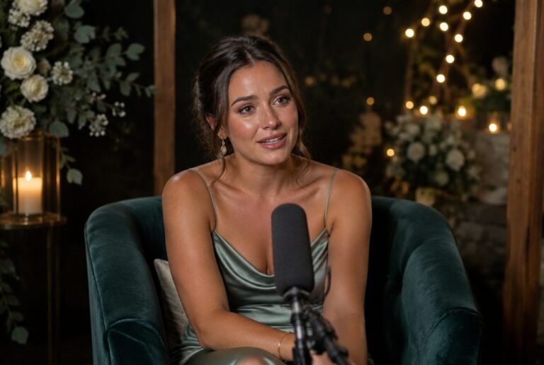 Invitada grabando su mensaje en el modo confesionario del podcast de boda