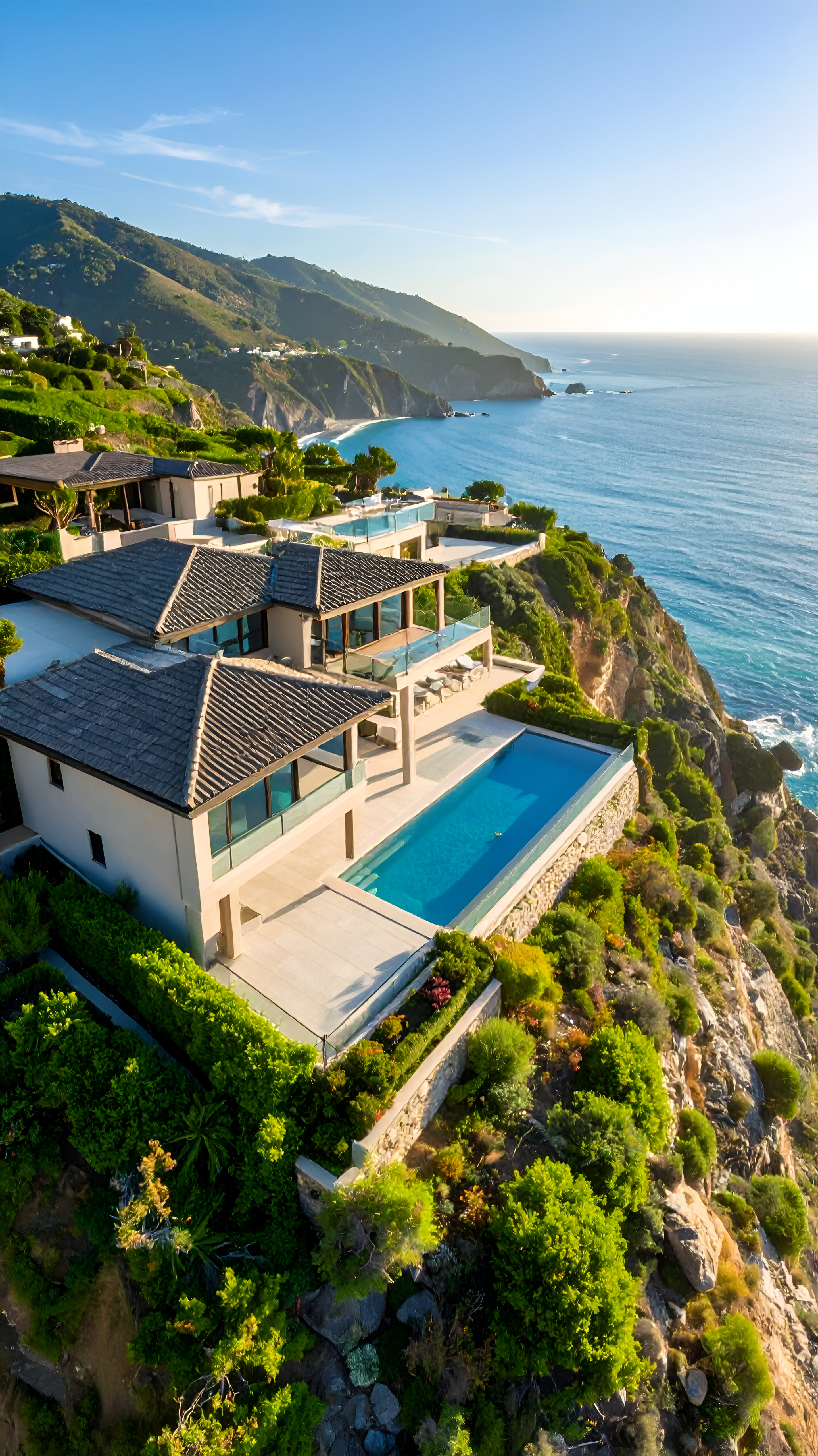 Vista aérea con dron sobre villa